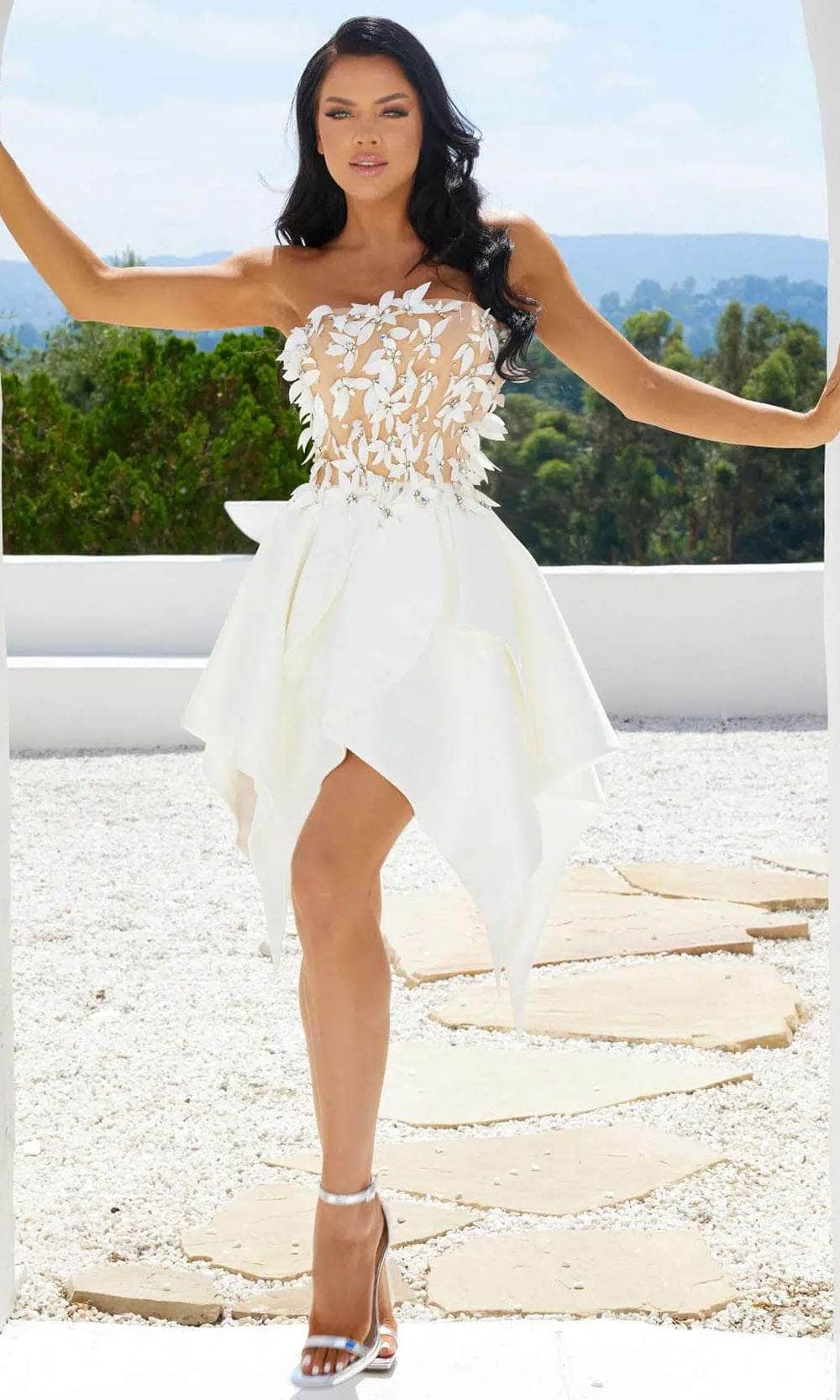 Terani Couture 241P2006 - Strapless Leaf Embellished Cocktail Dress - back view