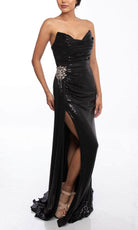 Terani Couture 241P2136 - Draped Sequin Prom Dress with Slit - designer prom dress at Silhouette Dresses