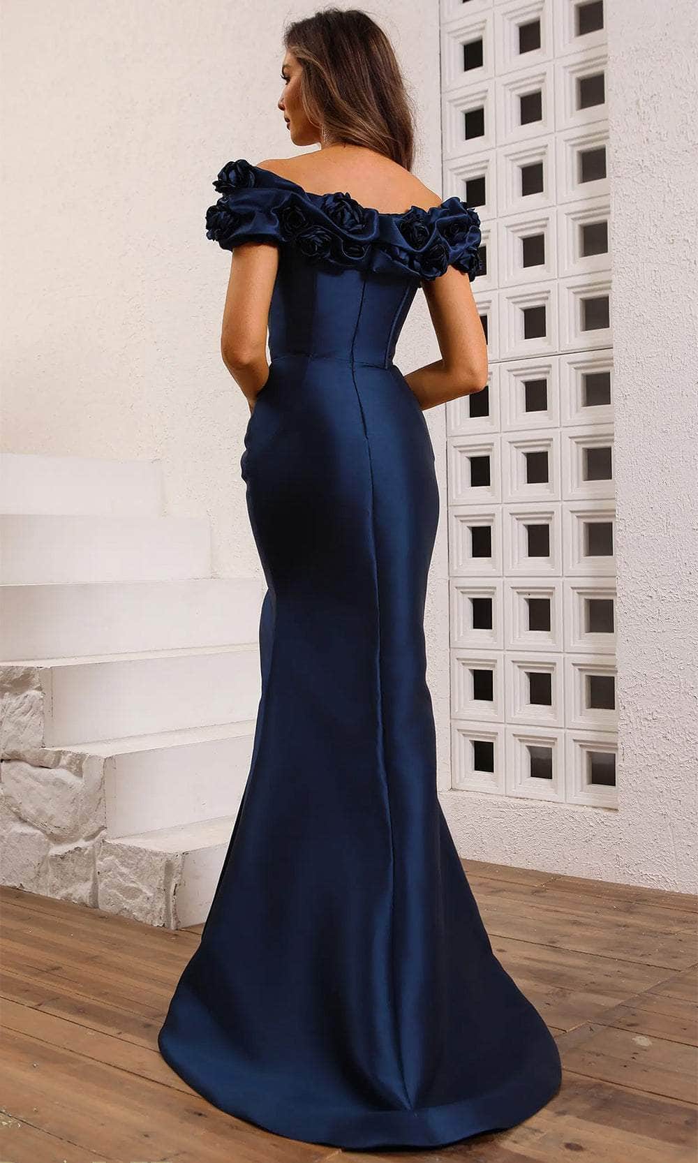 Terani Couture 242E3102 - Straight Across Side Slit Evening Gown - detail view