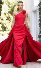 Terani Couture 242E3110 - Asymmetric Pleated Overskirt Evening Gown - detail view