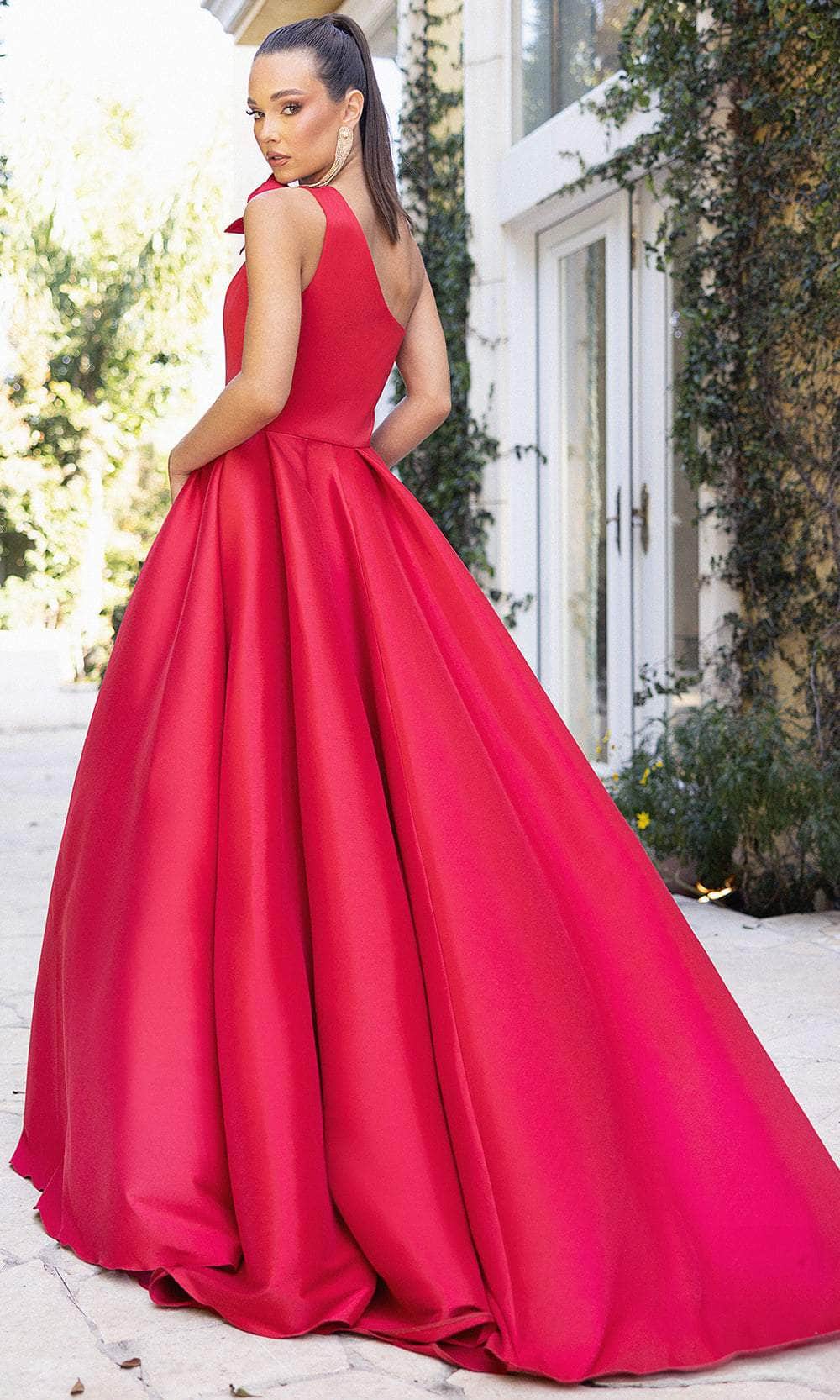 Terani Couture 242E3110 - Asymmetric Pleated Overskirt Evening Gown - view 4