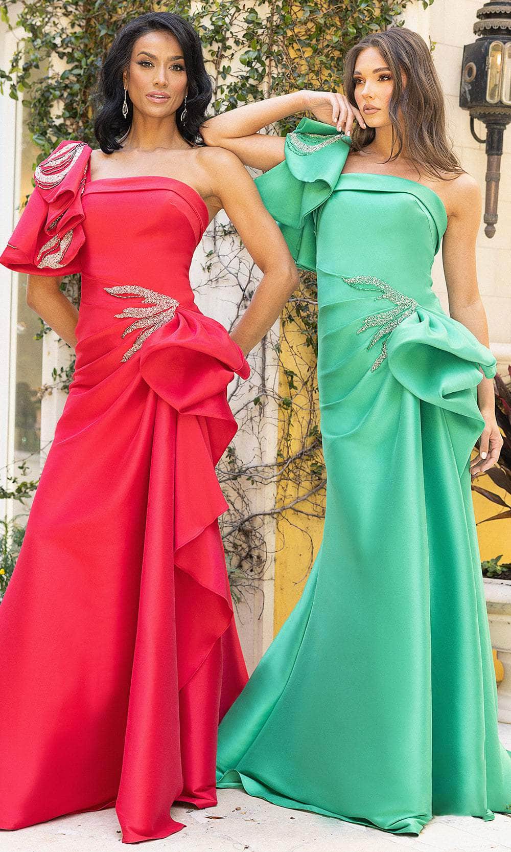 Terani Couture 242E3117 - Ruffled Sleeve Wrap Skirt Evening Gown - view 4