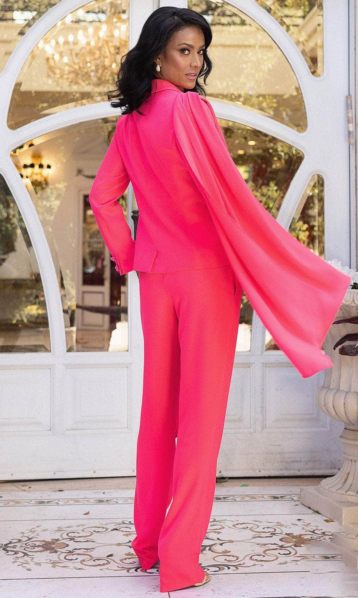 Terani Couture 242E3180 - Plunging V-Neck Crepe Pantsuit