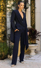 Terani Couture 242E3180 - Plunging V-Neck Crepe Pantsuit - detail view