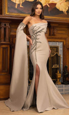 Terani Couture 242M3311 - Asymmetric Evening Gown with Cape Sleeve
