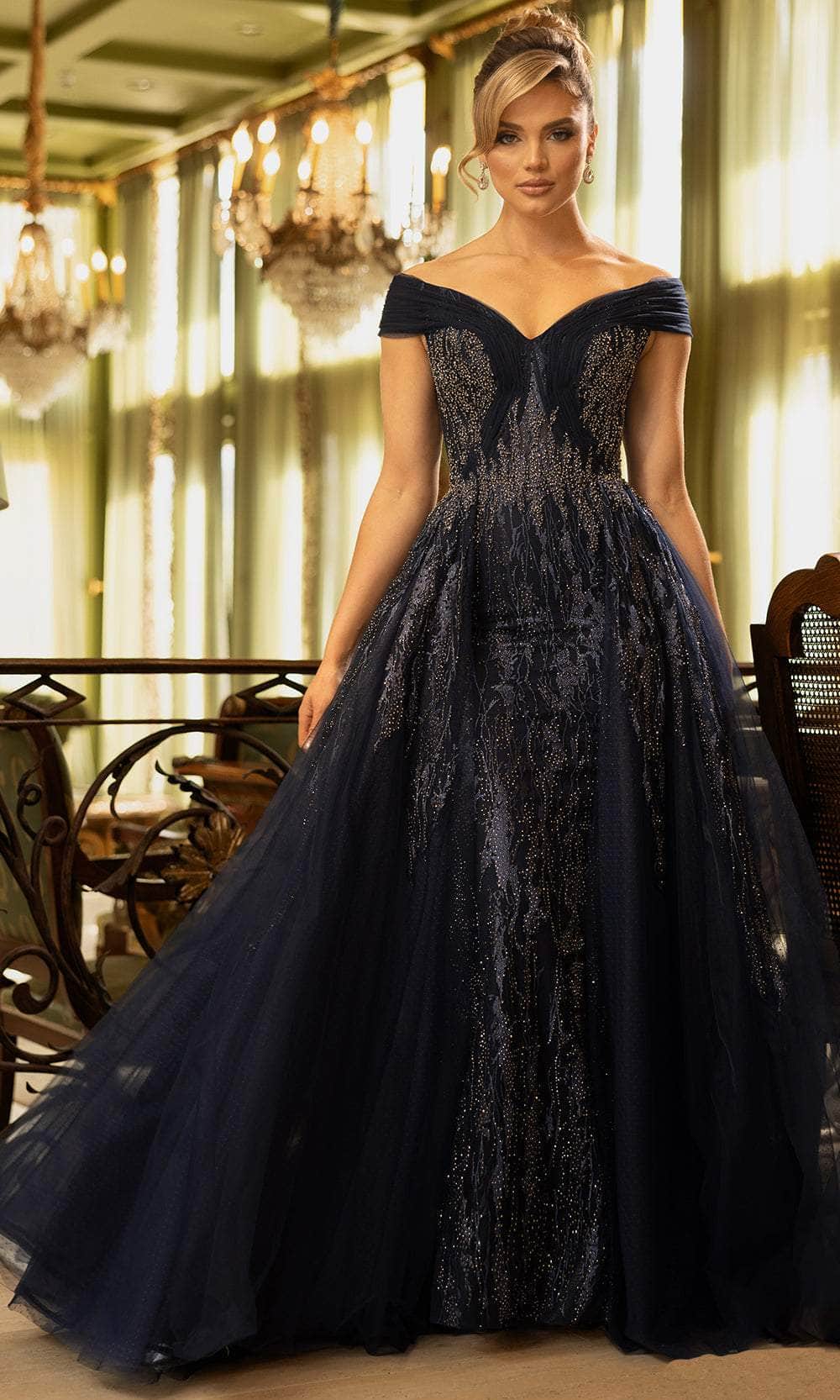 Terani Couture 242M3347 - Rhinestone Embellished Off-Shoulder Ballgown - designer mother of the bride dress at Silhouette Dre
