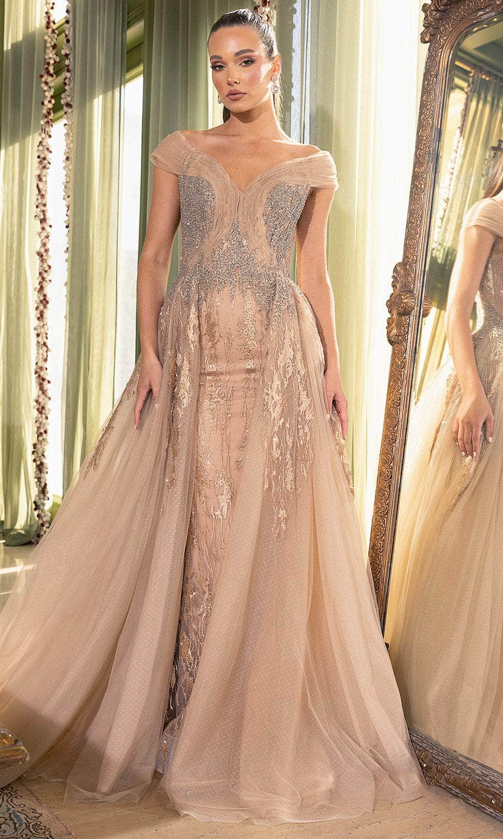 Terani Couture 242M3347 - Rhinestone Embellished Off-Shoulder Ballgown - back view