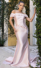 Terani Couture 242M3356 - Floral Applique Off Shoulder Evening Gown - designer evening gown at Silhouette Dresses