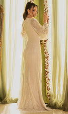 Terani Couture 242M3360 - Sequined Long Bell Sleeve Evening Gown - detail view