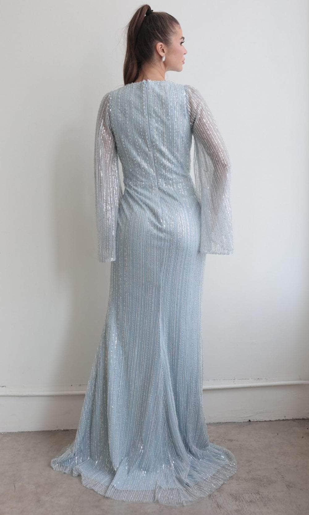 Terani Couture 242M3360 - Sequined Long Bell Sleeve Evening Gown - back view