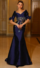 Terani Couture 242M3368 - V-Neck 3/4 Sleeve Evening Gown - designer mother of the bride dress at Silhouette Dresses