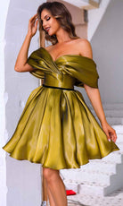 Terani Couture 251C4045 - Off Shoulder Box Pleated Cocktail Dress - back view