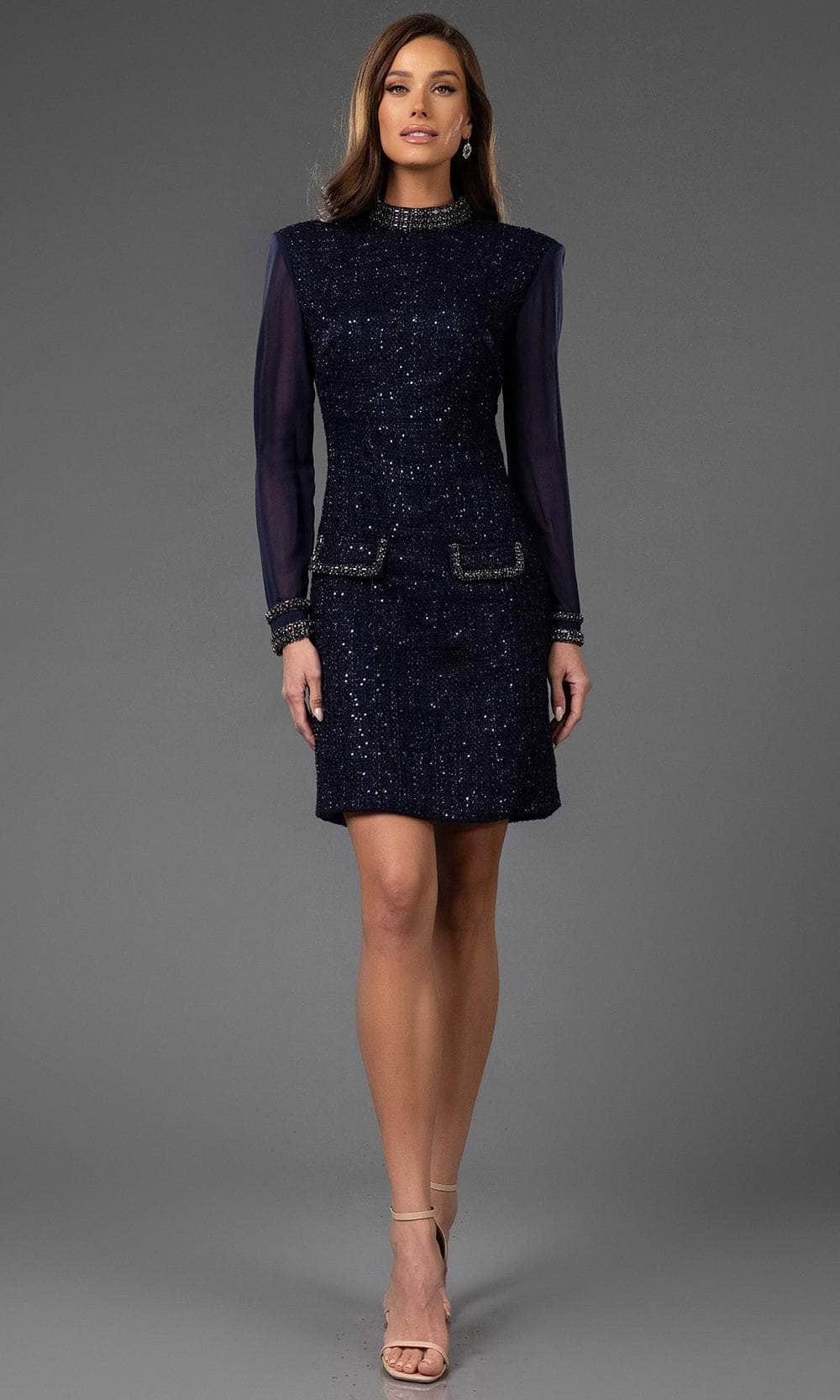 Terani Couture 251C4157 - Long Sleeve Tweed Cocktail Dress - designer formal gown at Silhouette Dresses