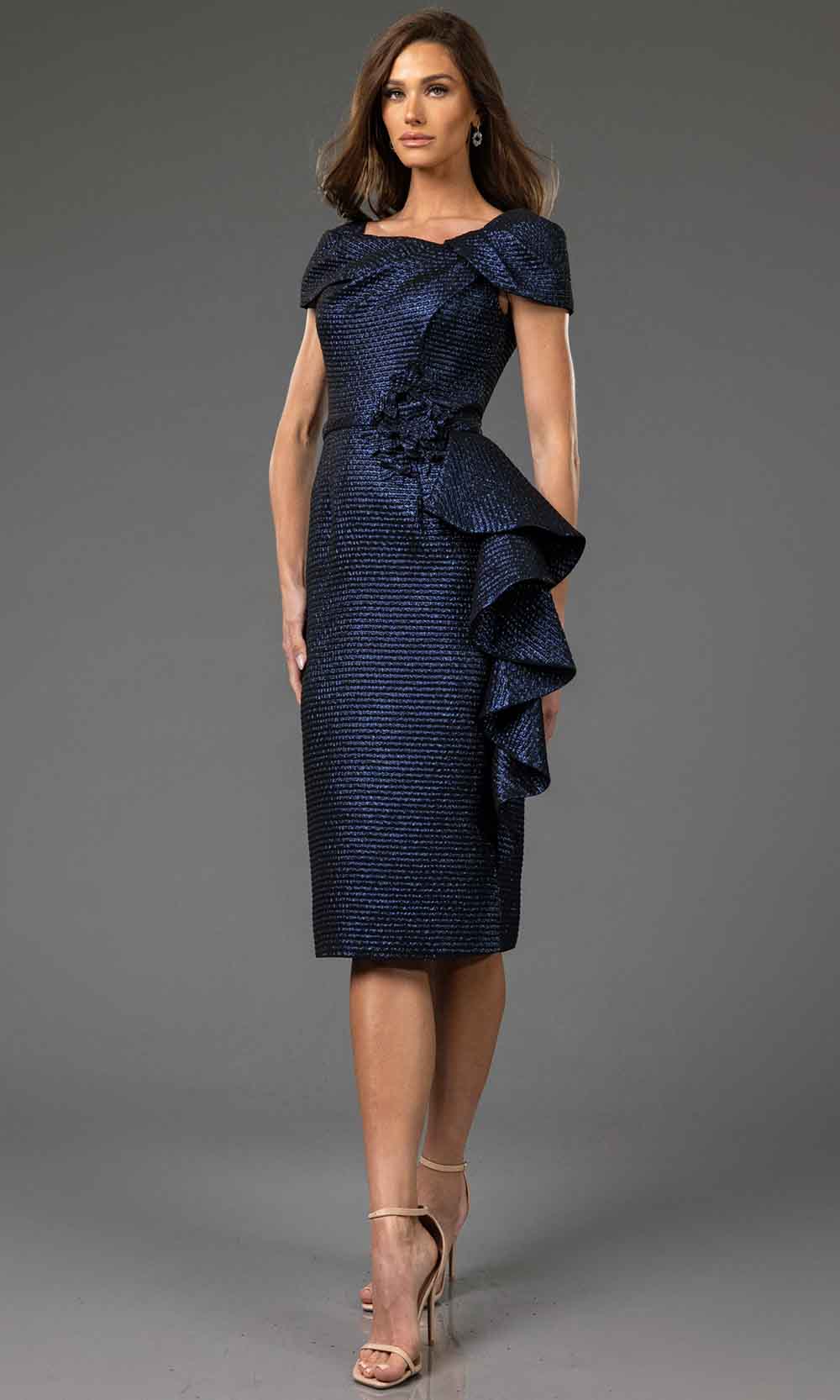 Terani Couture 251C4171 - Knee-Length Asymmetric Neck Evening Dress - detail view