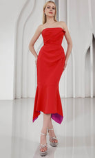 Terani Couture 251C4173 - Straight Neck Stretch Twill Evening Dress - detail view