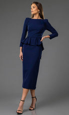 Terani Couture 251C4638B - Long Sleeve Peplum Cocktail Gown - designer cocktail dress at Silhouette Dresses