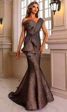 Terani Couture 251E4201 - Peplum Ruffle Jacquard Gown - designer evening gown at Silhouette Dresses