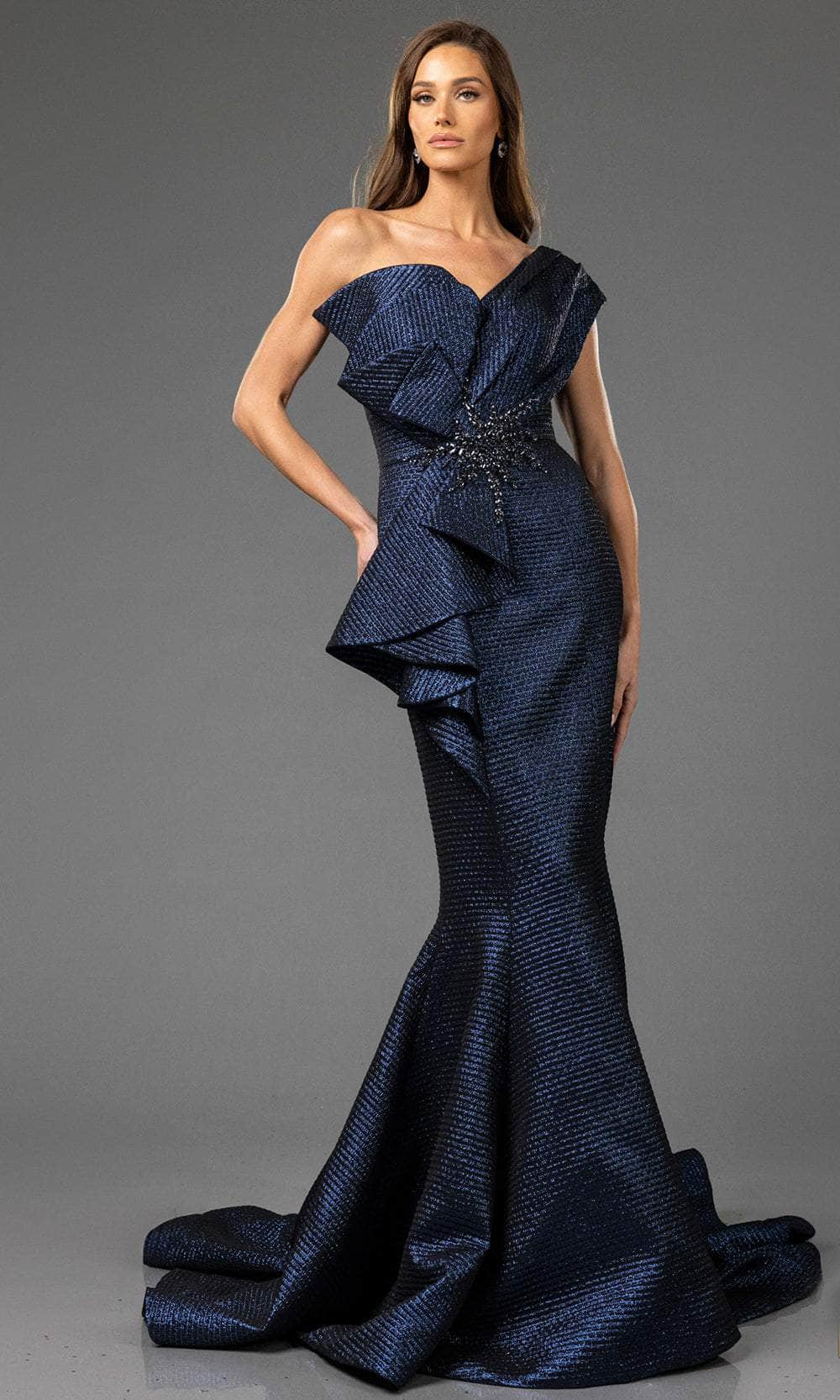 Terani Couture 251E4201 - Ruffled Peplum Jacquard Evening Gown - view 6