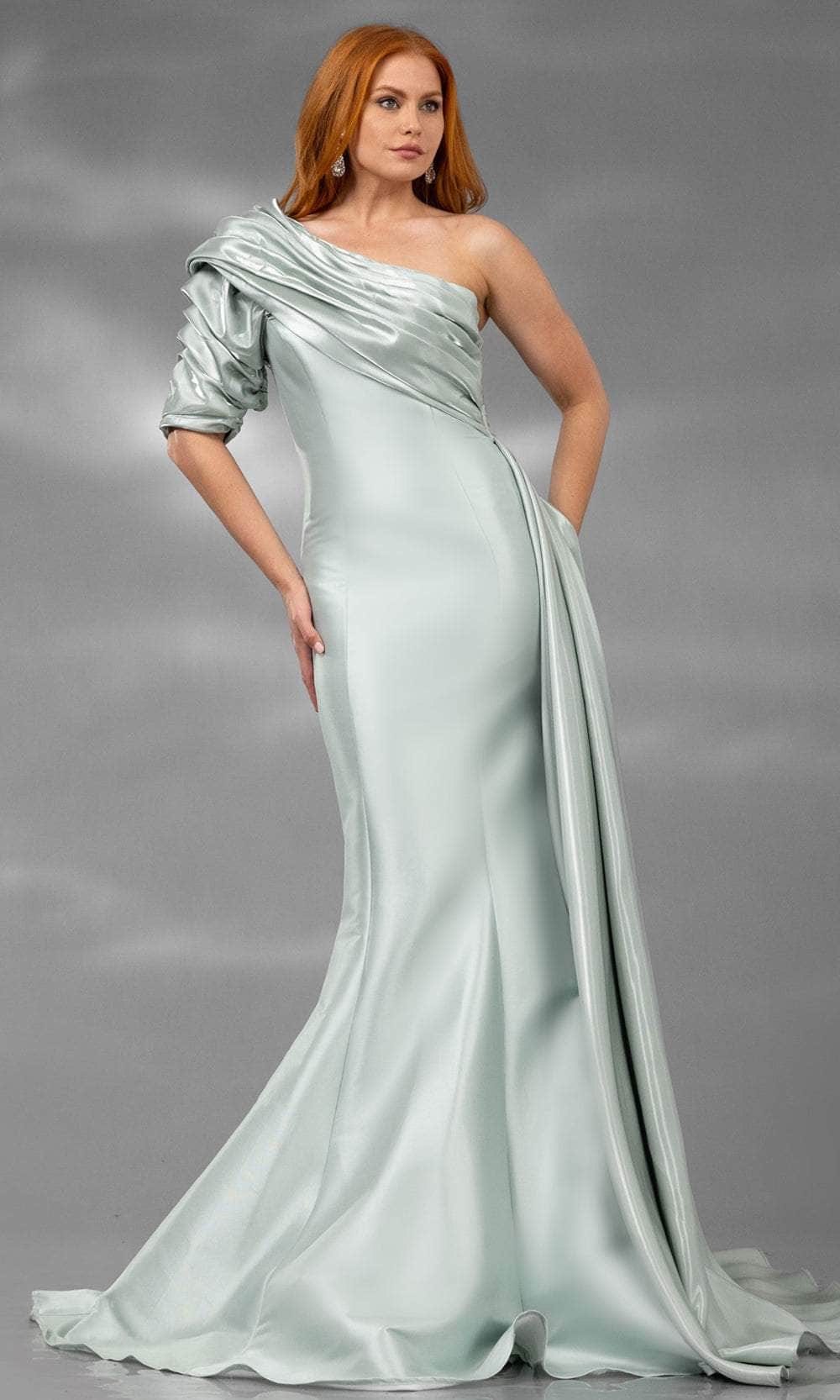 Terani Couture 251E4205 - Ruched Asymmetric Mermaid Evening Gown - back view