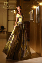 Terani Couture 251E4208 - Pleated Off Shoulder Burn Out Evening Dress