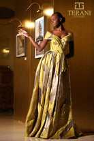 Terani Couture 251E4208 - Pleated Off Shoulder Burn Out Evening Dress