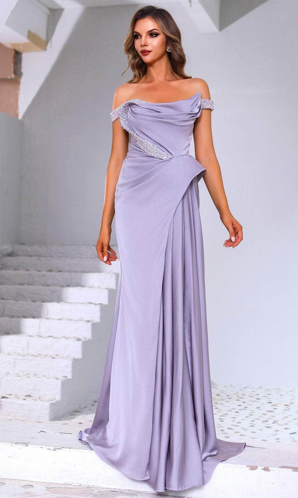 Terani Couture 251E4220 - Beaded Accent Off Shoulder Evening Gown