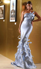Terani Couture 251E4226 - Straight Neck Feather Accent Evening Gown - back view