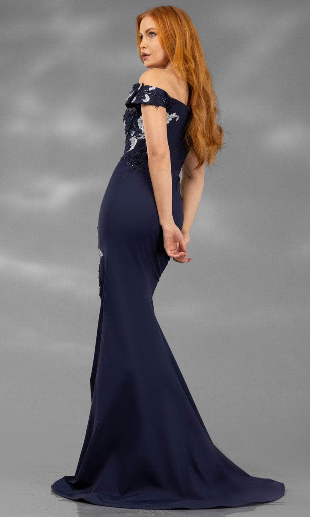 Terani Couture 251E4237 - Embroidered Ruffle Off Shoulder Evening Gown - detail view