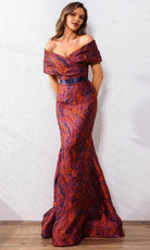 Terani Couture 251E4253 - Short Sleeve Mermaid Jacquard Evening Gown - designer mother of the bride dress at Silhouette Dress