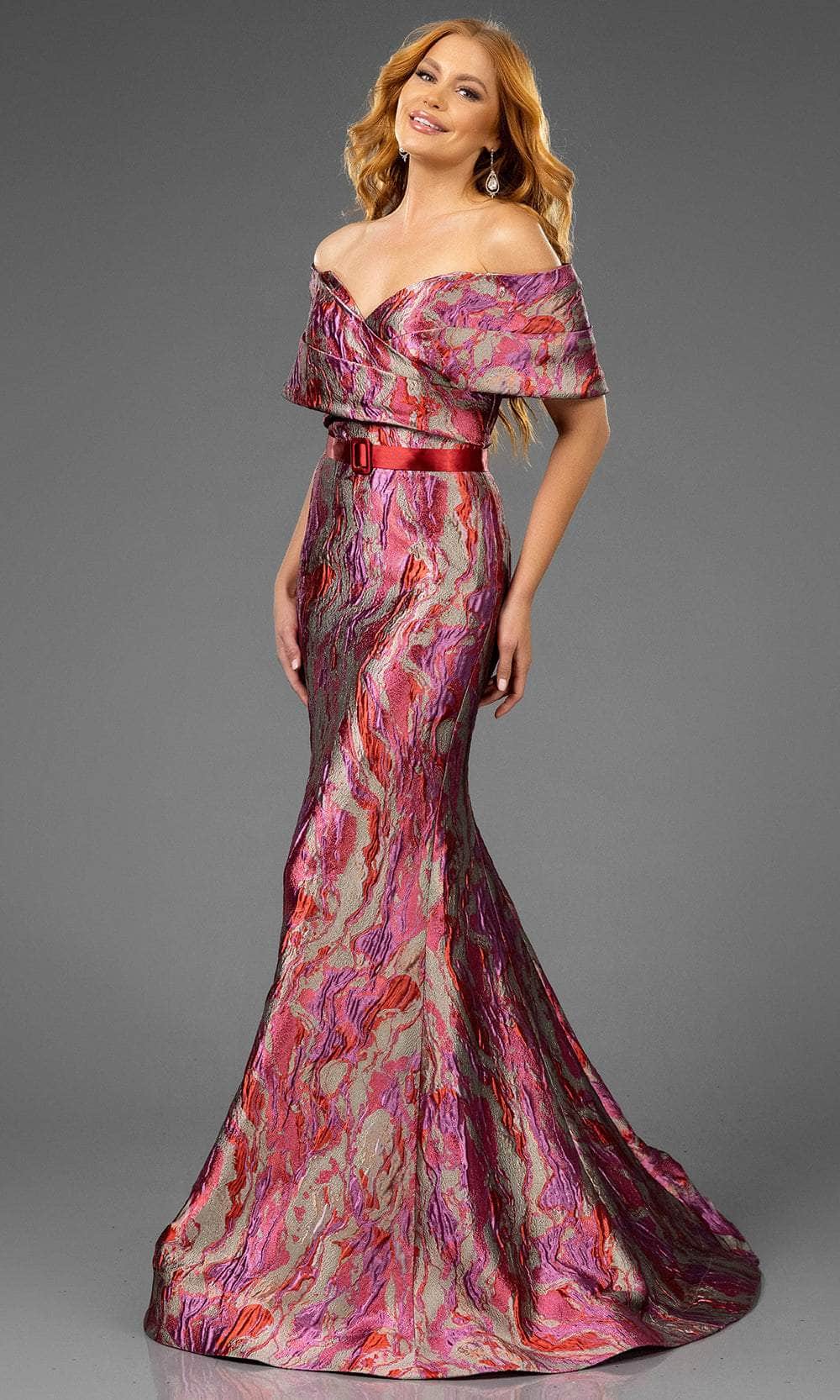 Terani Couture 251E4253 - Short Sleeve Mermaid Jacquard Evening Gown - detail view