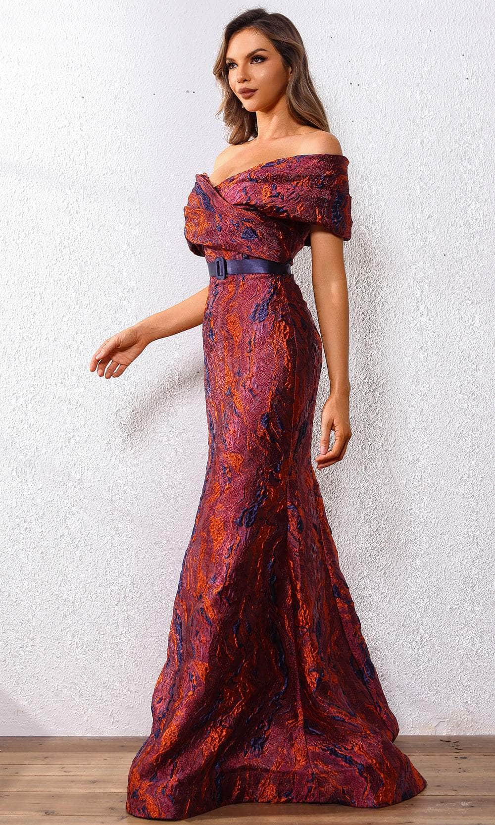 Terani Couture 251E4253 - Short Sleeve Mermaid Jacquard Evening Gown - back view