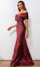Terani Couture 251E4253 - Short Sleeve Mermaid Jacquard Evening Gown - back view