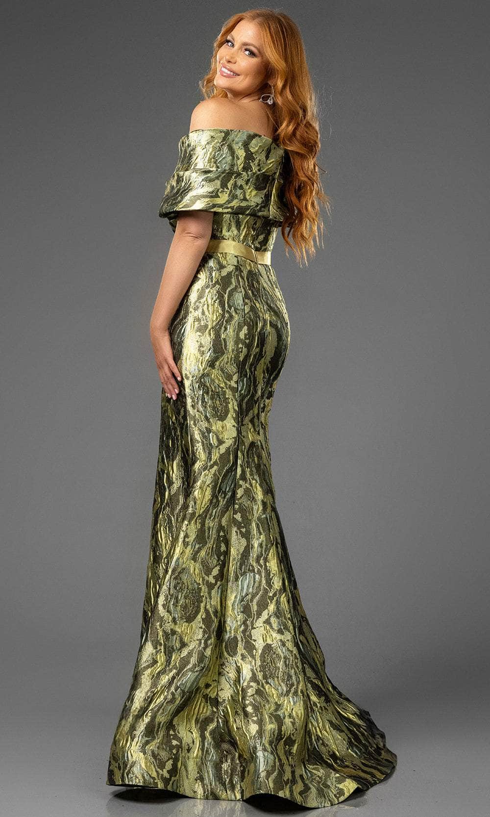 Terani Couture 251E4253 - Short Sleeve Mermaid Jacquard Evening Gown - view 6