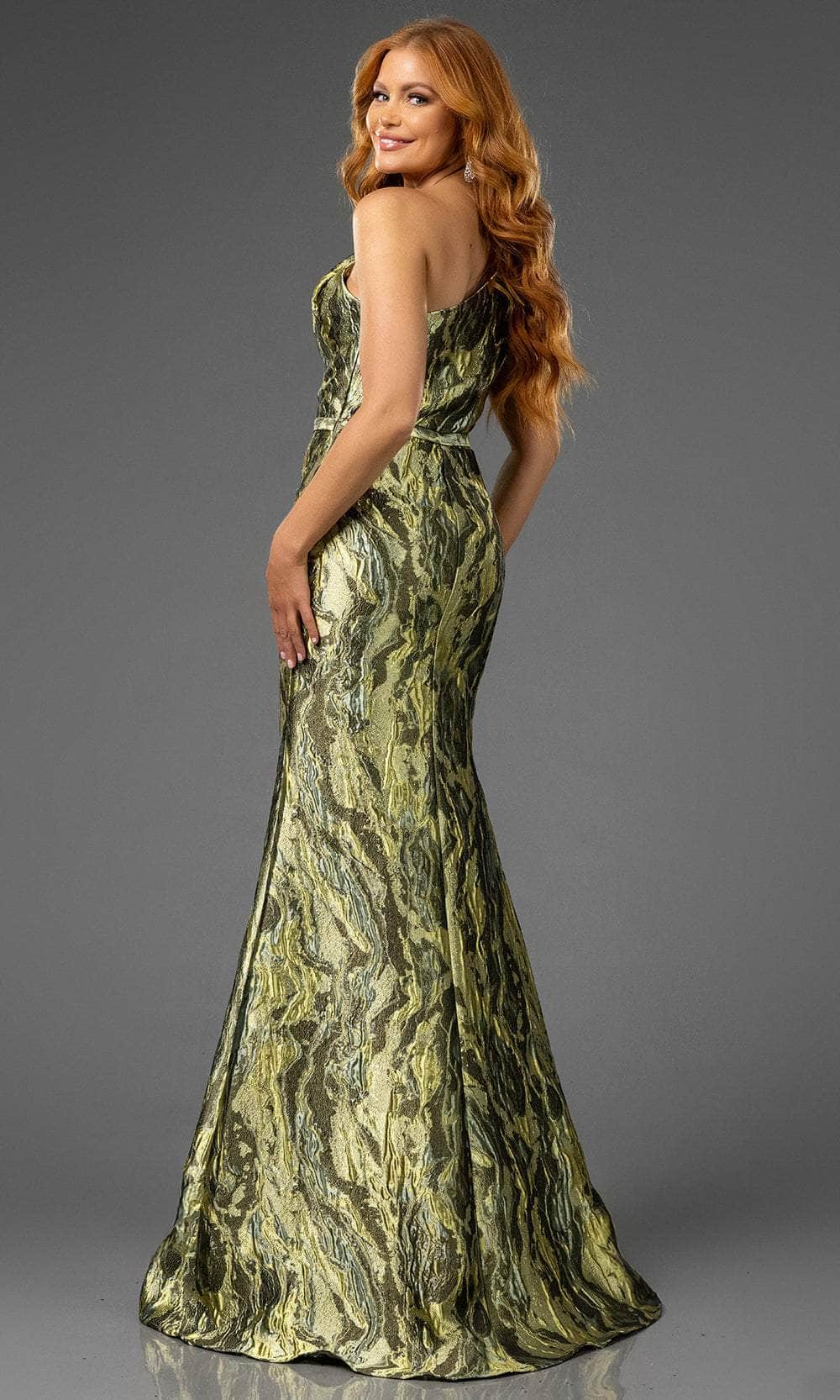 Terani Couture 251E4254 - Jacquard Sleeveless Asymmetric Evening Gown - detail view