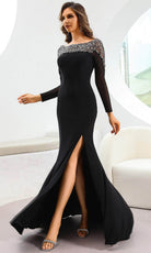 Terani Couture 251E4257 - Long Sleeves Fit-and-Flare Evening Dress - back view