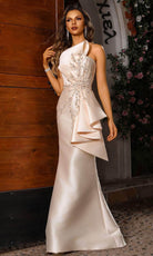 Terani Couture 251E4265 - Beaded Applique Asymmetric Evening Gown - designer evening gown at Silhouette Dresses