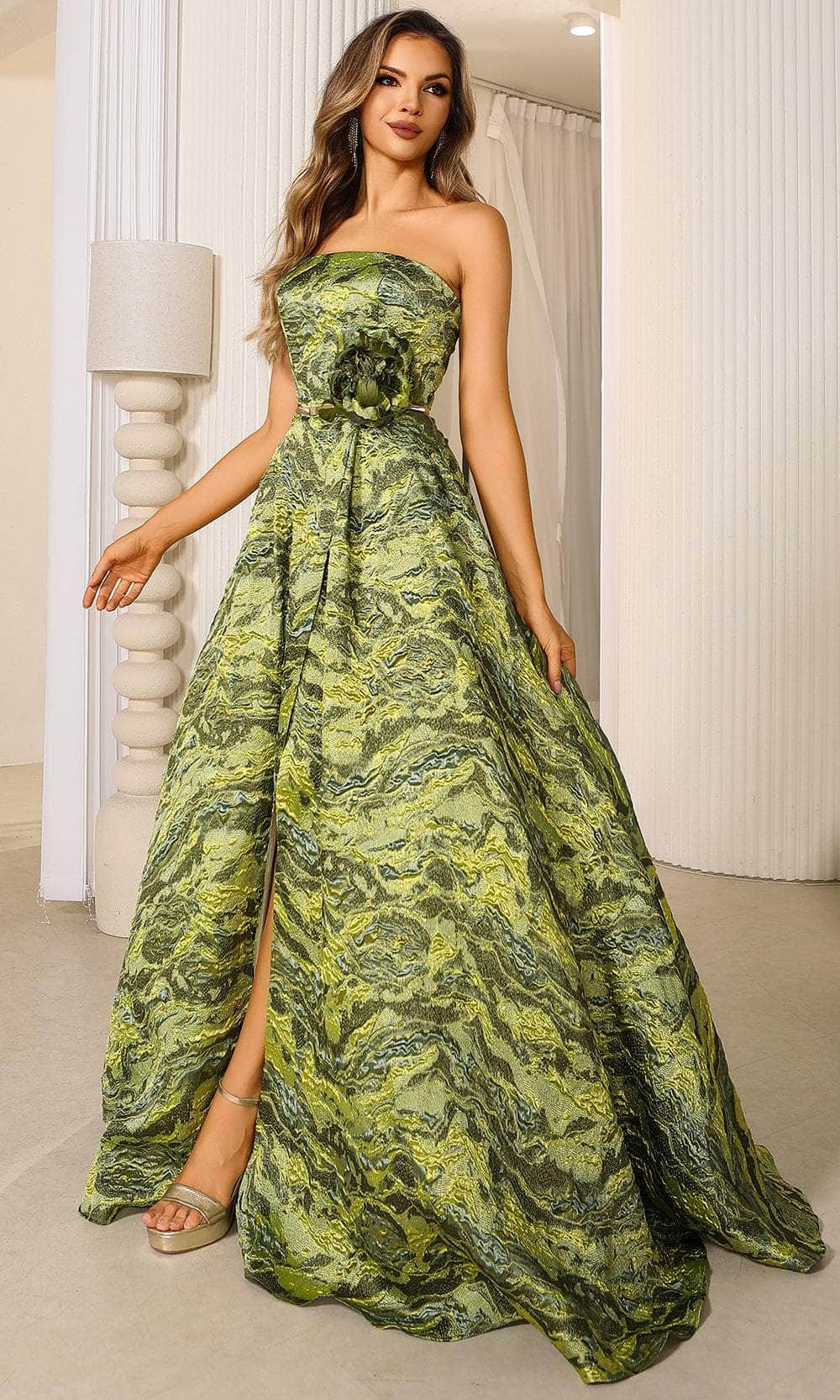 Terani Couture 251E4269 - Jacquard Straight Across Ballgown - designer ball gown at Silhouette Dresses