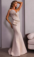 Terani Couture 251E4276 - Ruffled Accent Jacquard Evening Gown