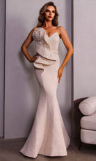 Terani Couture 251E4276 - Ruffled Accent Jacquard Evening Gown - designer evening gown at Silhouette Dresses