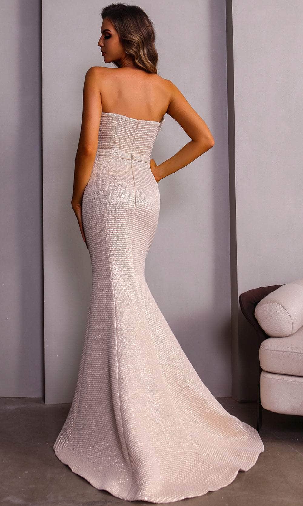 Terani Couture 251E4276 - Ruffled Accent Jacquard Evening Gown - detail view