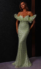 Terani Couture 251E4330 - Allover Sequin Ruffled Neckline Evening Gown