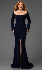 Terani Couture 251E4571 - Long Sleeve Scoop Neck Evening Gown