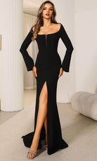 Terani Couture 251E4571 - Long Sleeve Scoop Neck Evening Gown