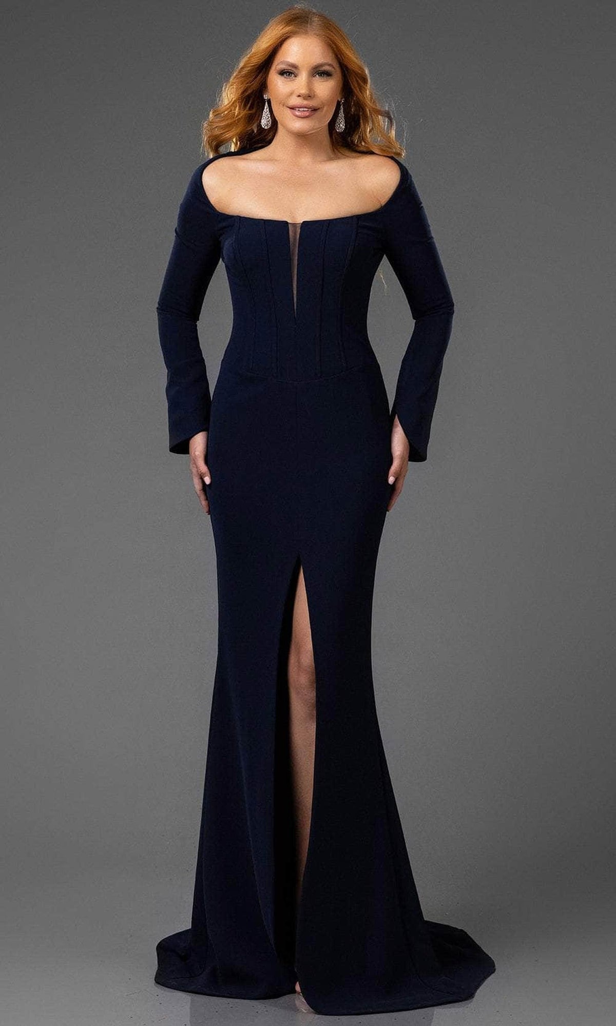 Terani Couture 251E4571 - Long Sleeve Scoop Neck Evening Gown