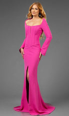 Terani Couture 251E4571 - Long Sleeve Scoop Neck Evening Gown - detail view