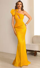 Terani Couture 251E4578 - Ruffled Shoulder Peplum Waist Evening Gown - designer evening gown at Silhouette Dresses