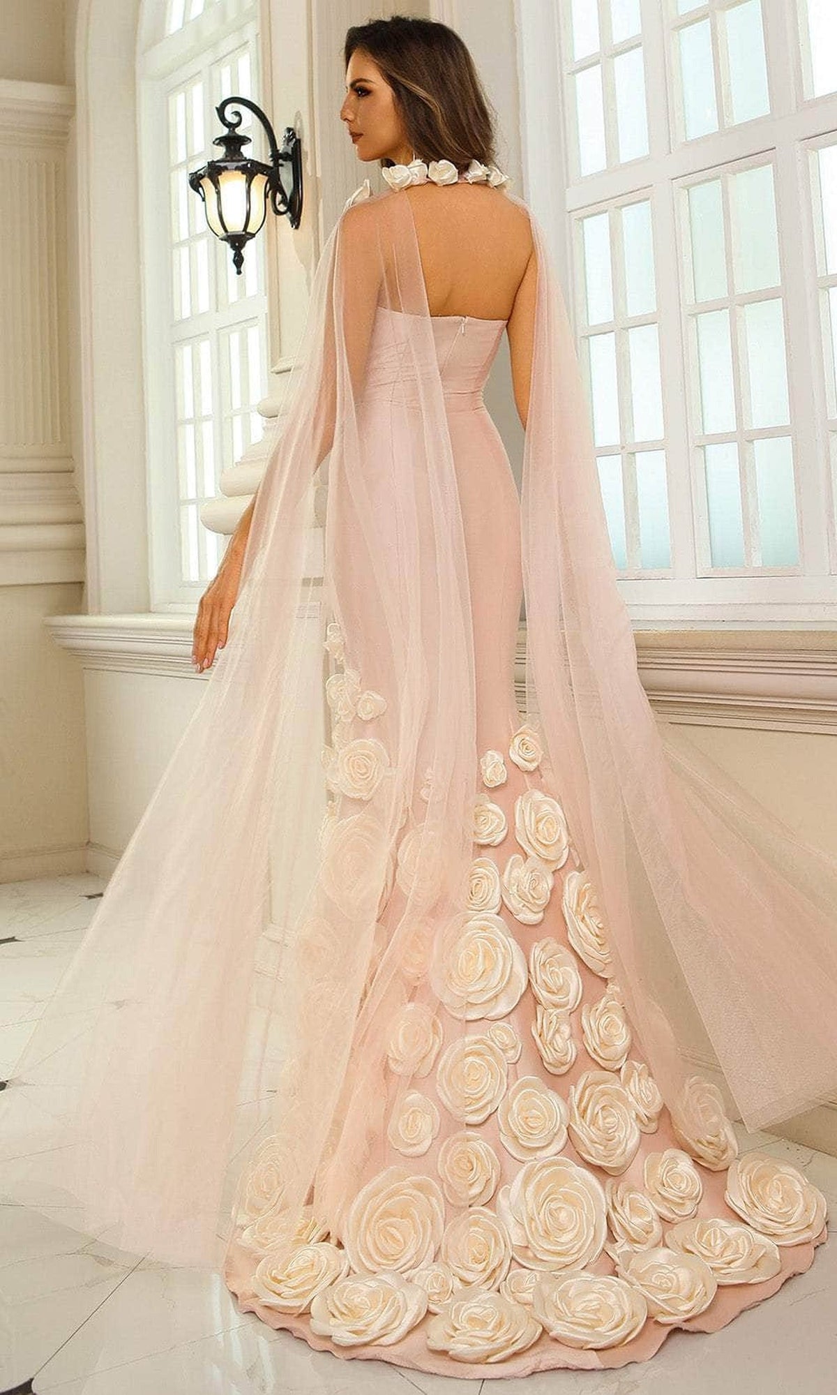 Terani Couture 251GL4184 - Floral Appliqued Straight Neck Evening Gown