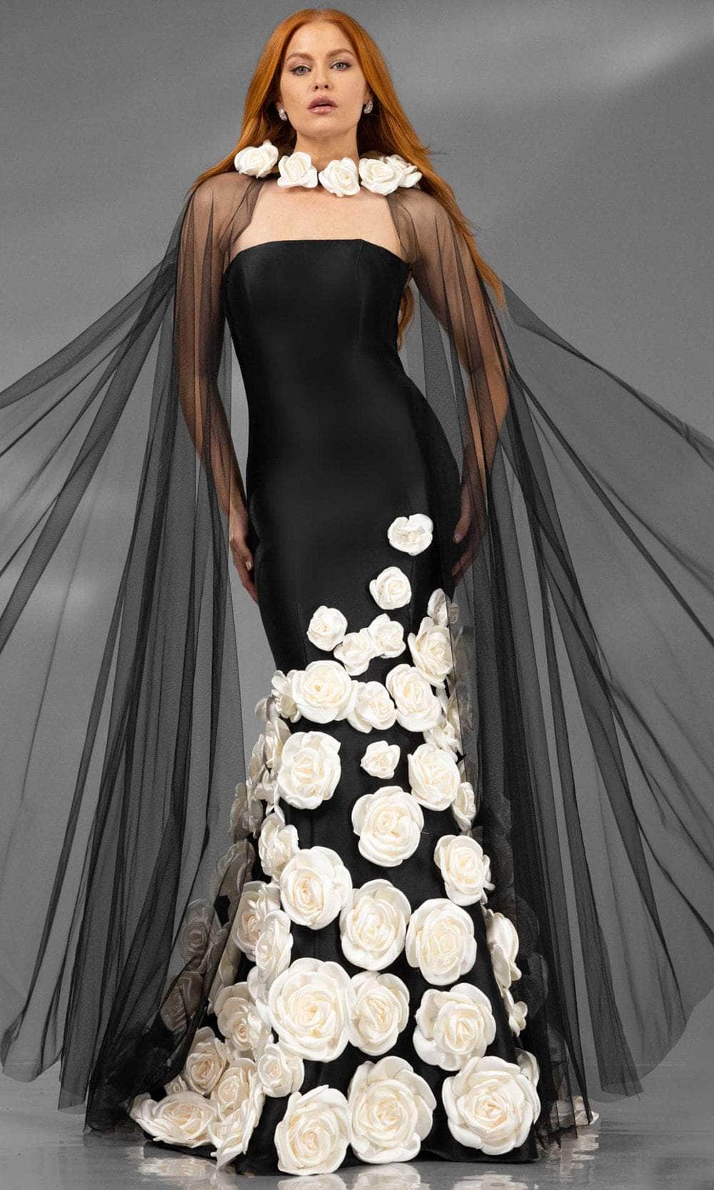 Terani Couture 251GL4184 - Floral Appliqued Straight Neck Evening Gown - view 5
