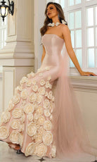 Terani Couture 251GL4184 - Floral Appliqued Straight Neck Evening Gown - detail view