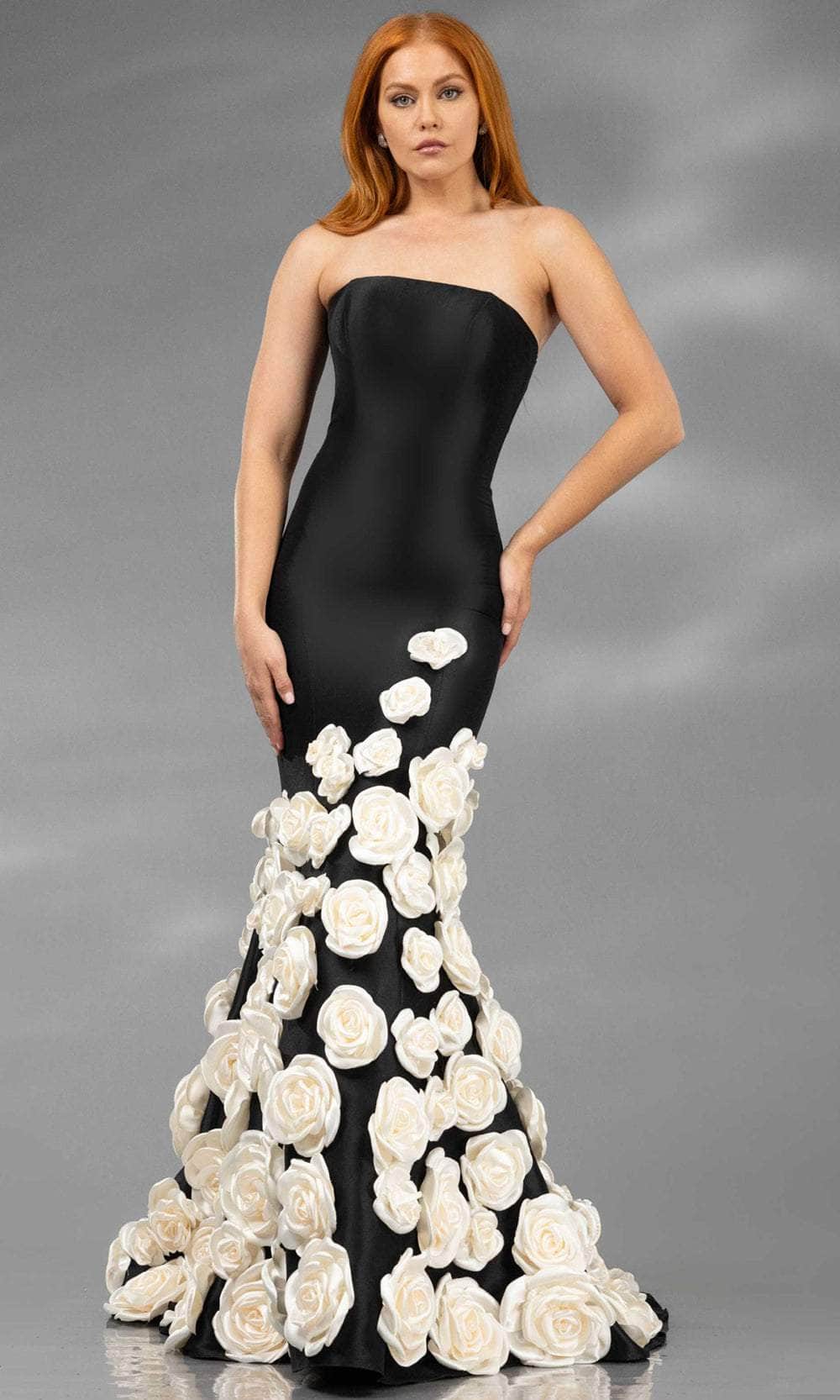 Terani Couture 251GL4184 - Floral Appliqued Straight Neck Evening Gown - view 10